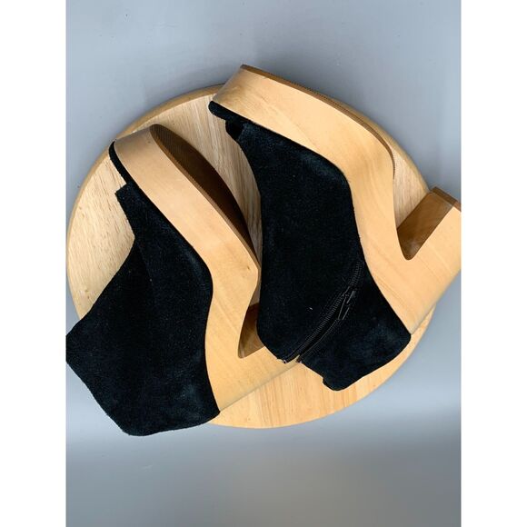 NASTY GAL 9.5 WOMENS SHOE CULT PLATFORM BLACK SUEDE WOOD HEEL - Picture 11 of 12